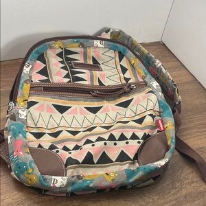 UNIONBAY Multicolor Tribal Print Canvas Backpack with Brown Trim cats kitties